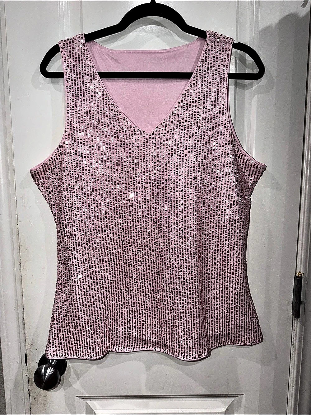 Sequin V-Neck Tank in Pink XL Like New